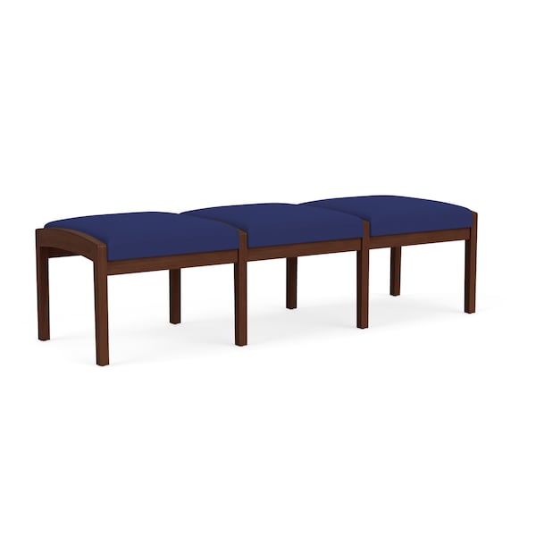 Lenox Wood 3 Seat Bench Wood Frame, Walnut, OH Cobalt Upholstery